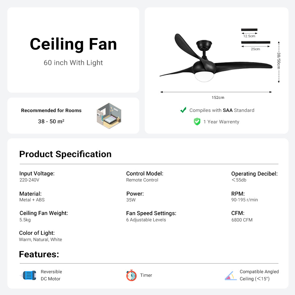 Ceiling Fan with LED Light by USOR - Australian Chandelier Store