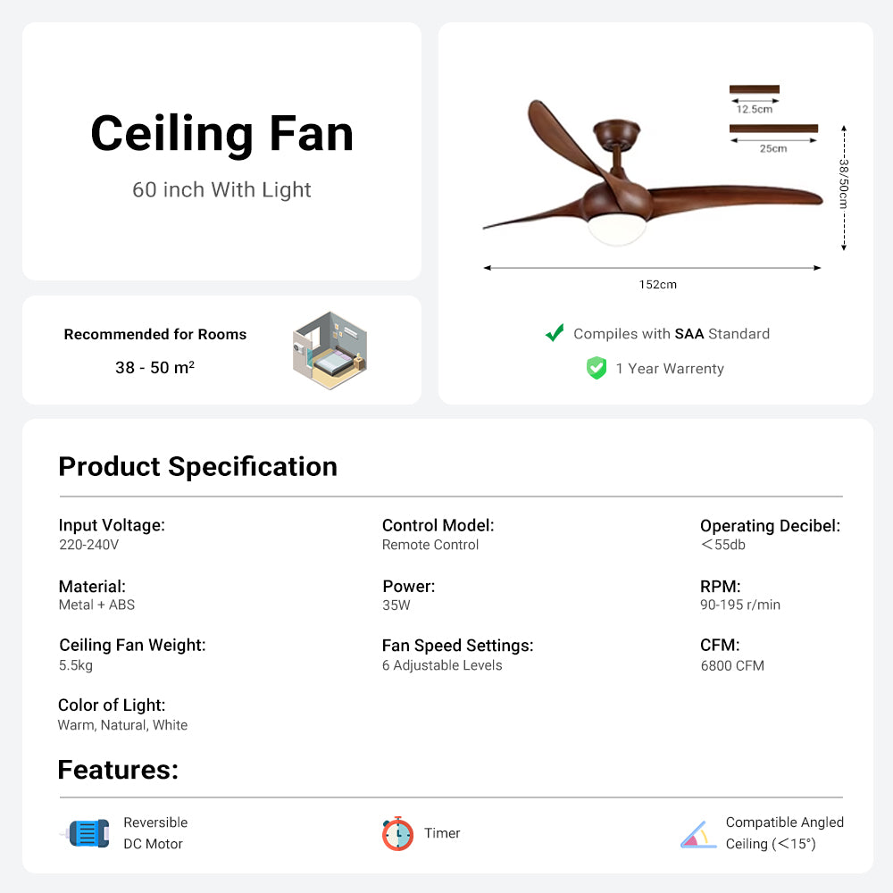 Ceiling Fan with LED Light by USOR - Australian Chandelier Store