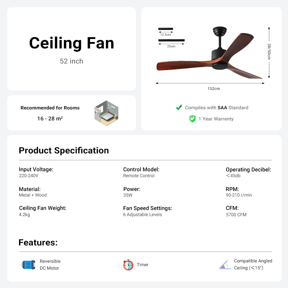 52''Black&Brown Ceiling Fan by USOR - Australian Ceiling Fan Store