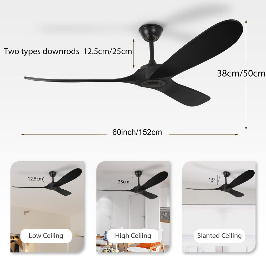 3 Wood Blades Black Ceiling Fan by USOR - Australian Chandelier Store