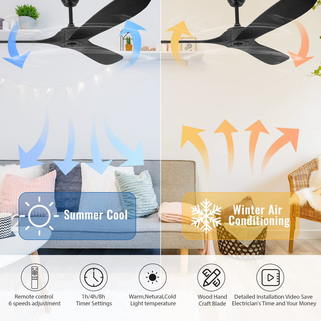 3 Wood Blades Black Ceiling Fan by USOR - Australian Chandelier Store