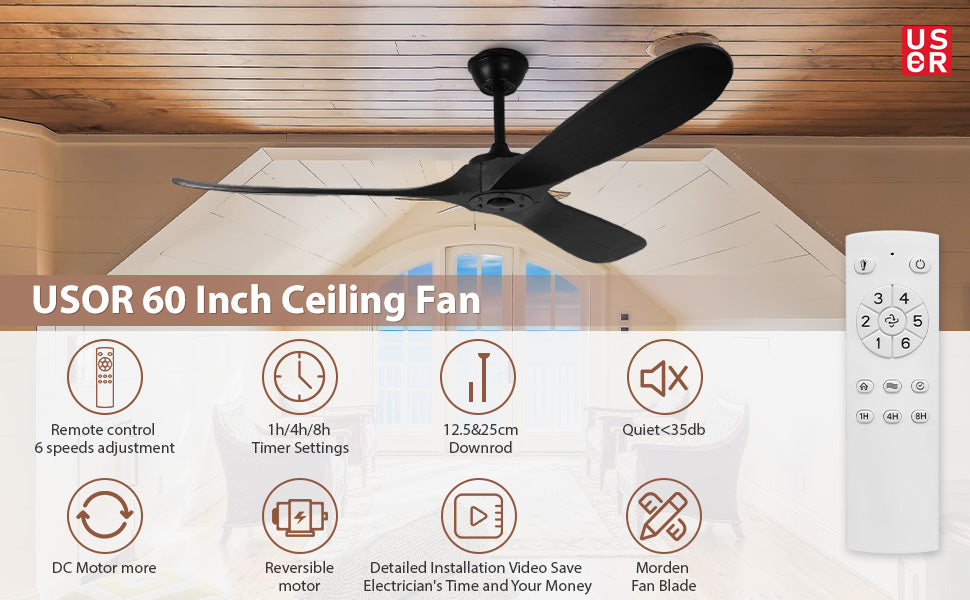 3 Wood Blades Black Ceiling Fan by USOR - Australian Chandelier Store