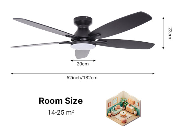 Ceiling Fan with Light 52" DC Motor 5 Wood Blades Black CF-52JYFB