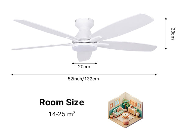 Ceiling Fan with Light 52" DC Motor 5 Wood Blades White CF-52JYFW