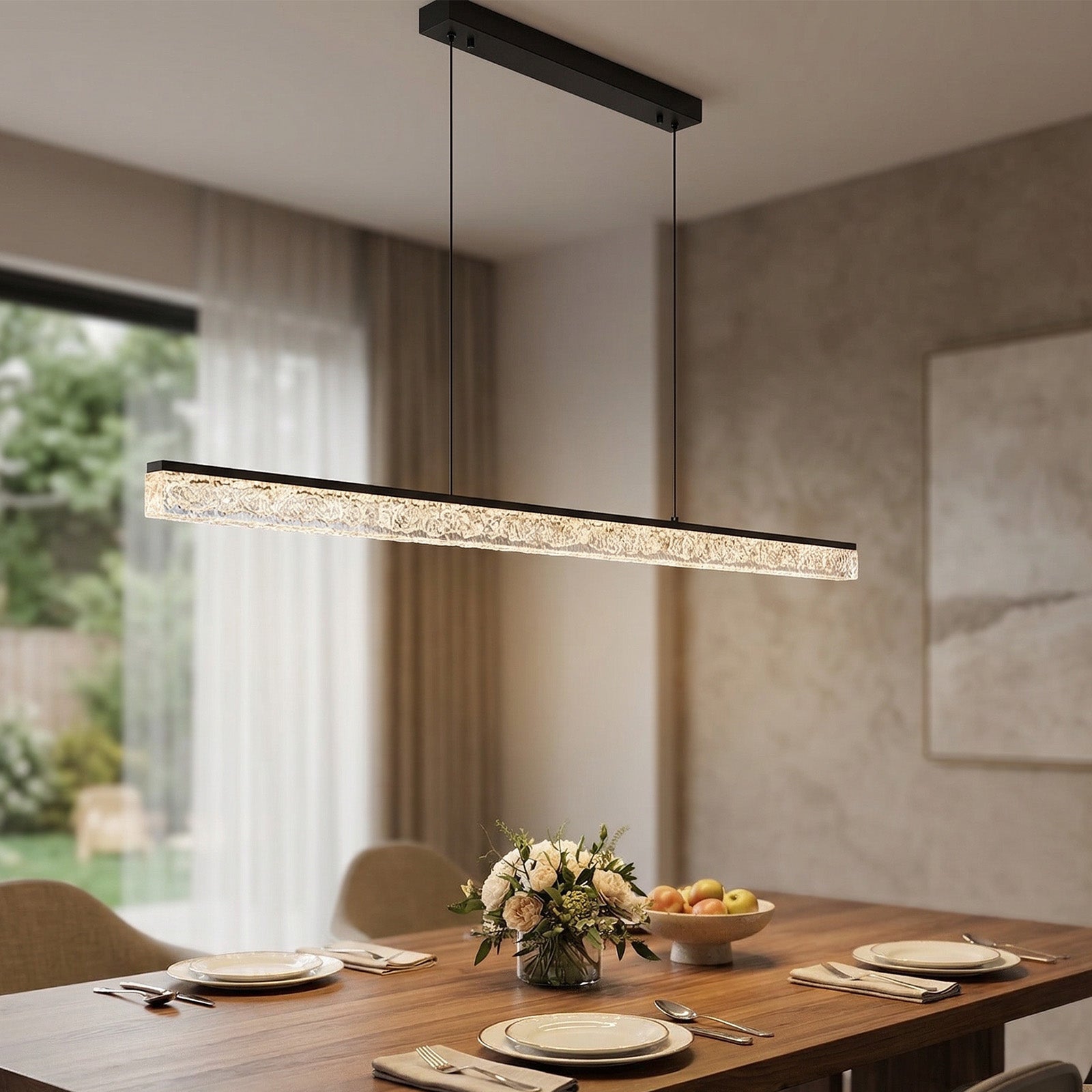 Crackle Resin Linear Pendant Light Modern Minimalist Dining Chandelier CL-LSCC