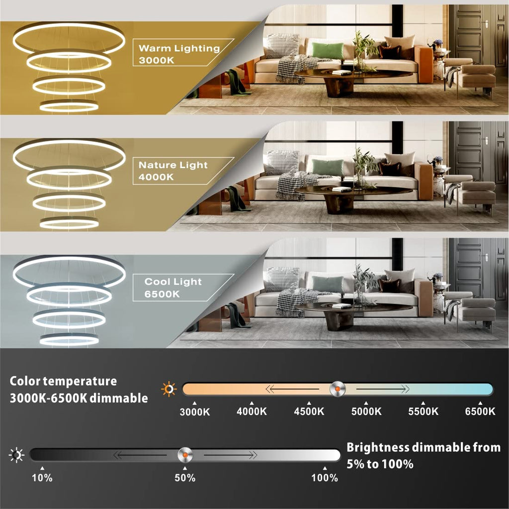 【DIY】Modern Black&White 5/6 Rings Chandeliers Colors Dimmable Home Ceiling Light