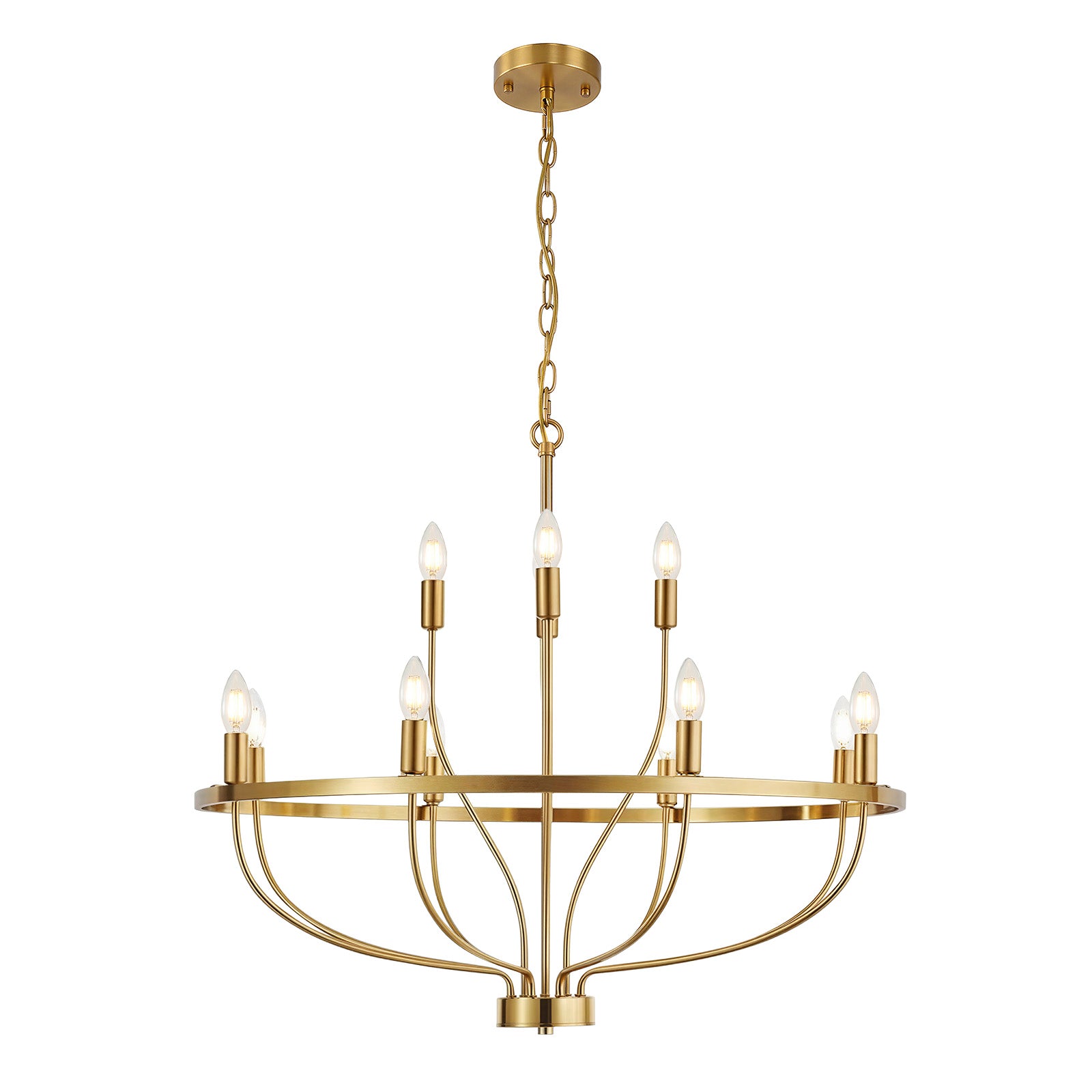 12 Lights Candle Chandelier Gold Farmhouse & Industrial Pendant CL-12HCCG