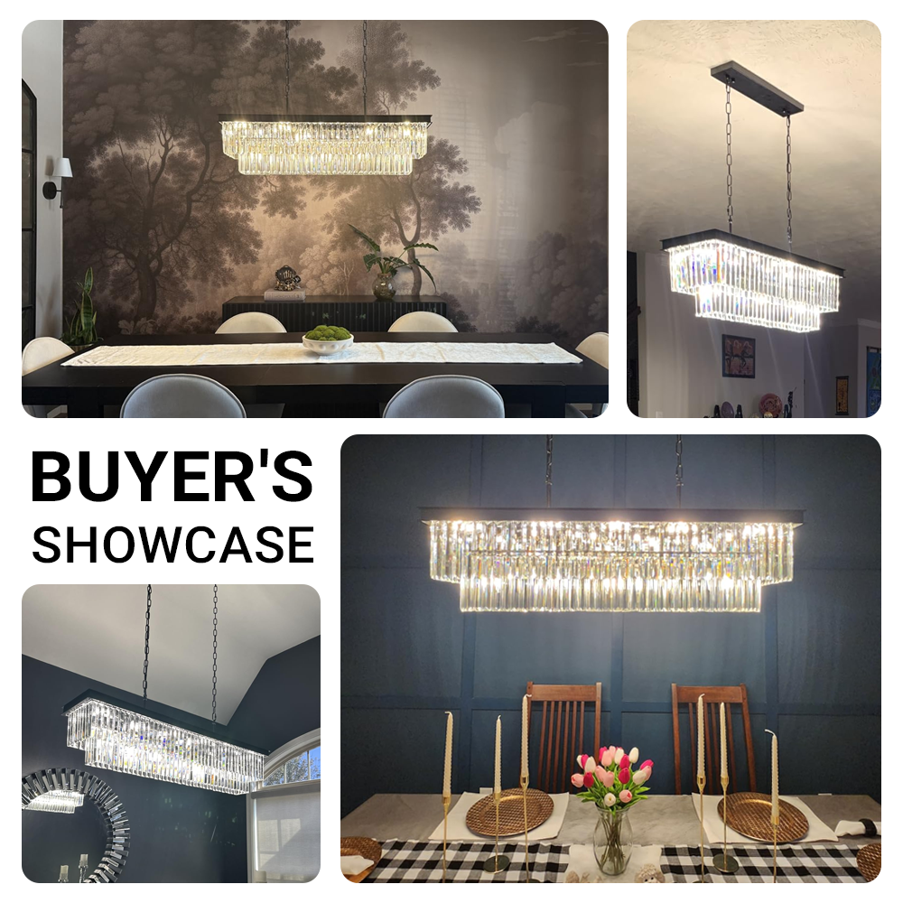 Luxury Crystal Strip Chandelier Black Ceiling Light Lamp LED CL-CSCB