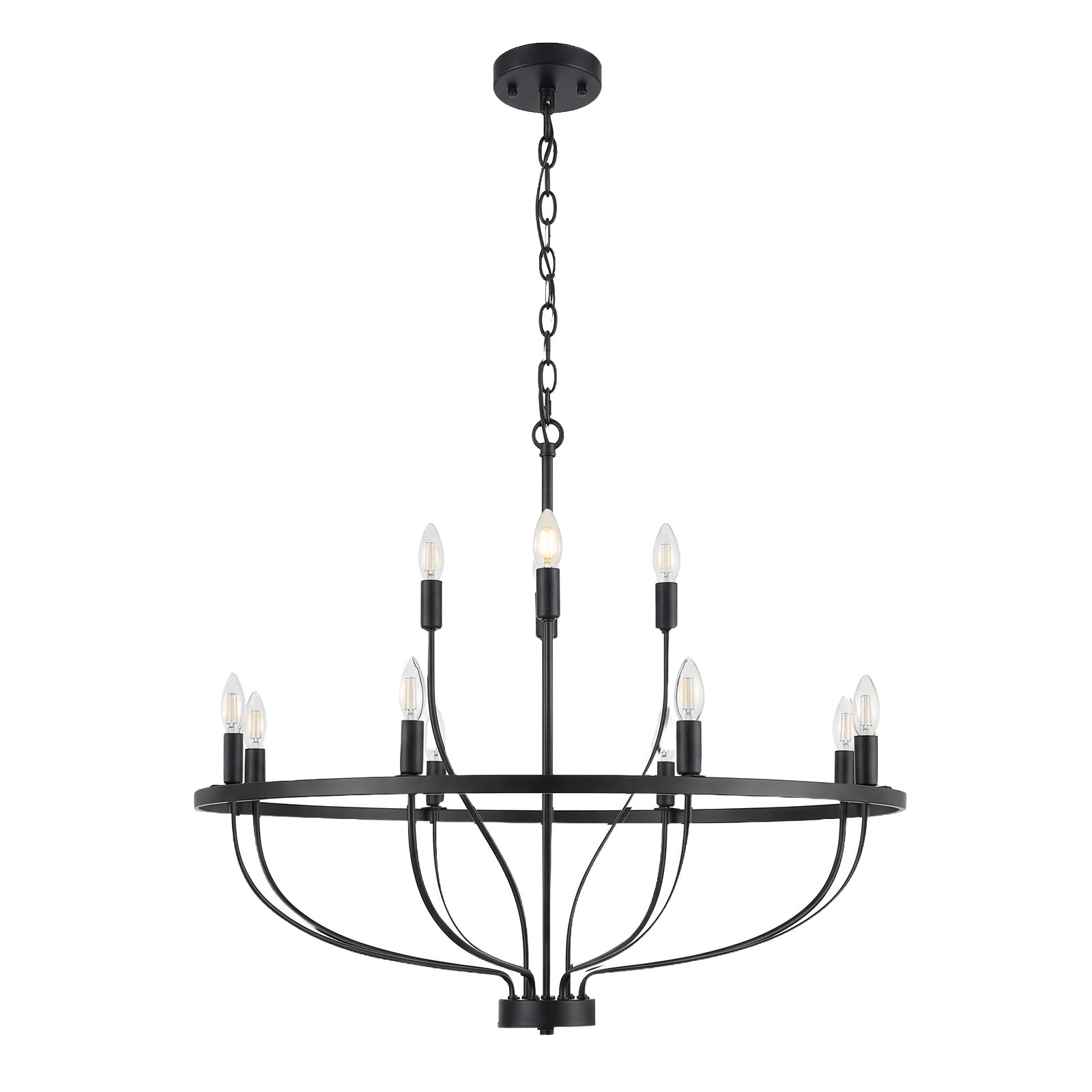 12 Lights Candle Chandelier Black Farmhouse & Industrial Pendant CL-12HCCB