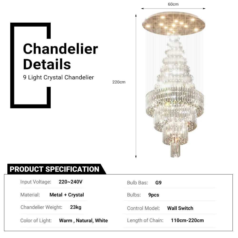 High Ceiling Crystal Raindrop Chandelier by USOR - Australian Chandelier Store