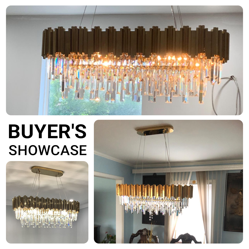 Luxury Crystal Strip Chandelier Gold Ceiling Light Lamp LED CL-CSCG