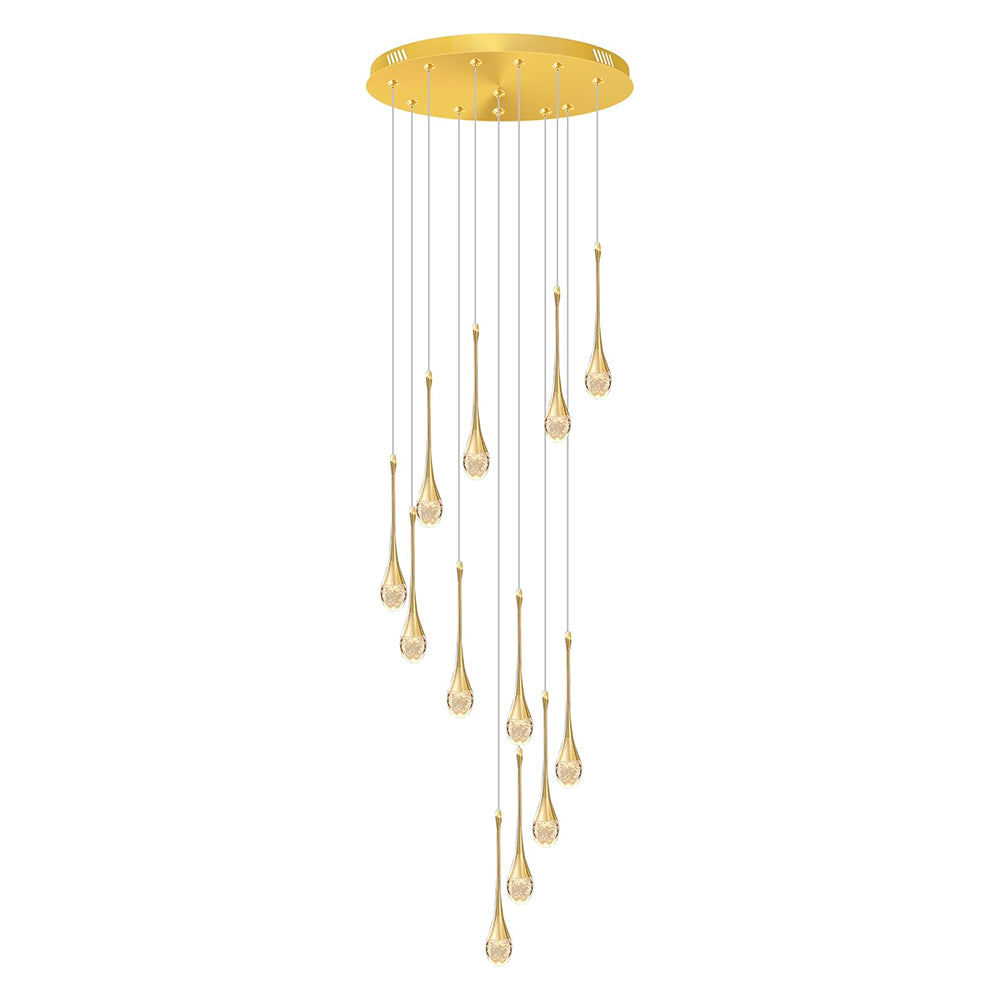 Modern 12/18 Lights Staircase Chandelier Gold Raindrop Pendant Chandelier Lights