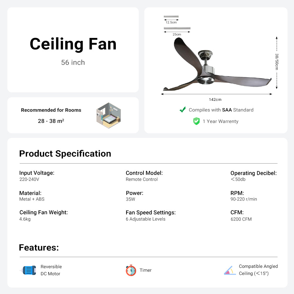 56"Silver&Brown Ceiling Fan by USOR - Australian Ceiling Fan Store