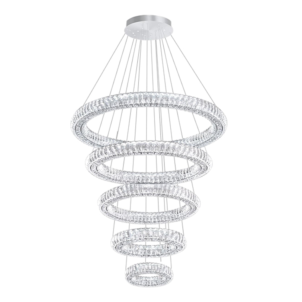 Modern 5 Rings Crystal Chandelier Lighting LED Staircase Lights for High Ceiling