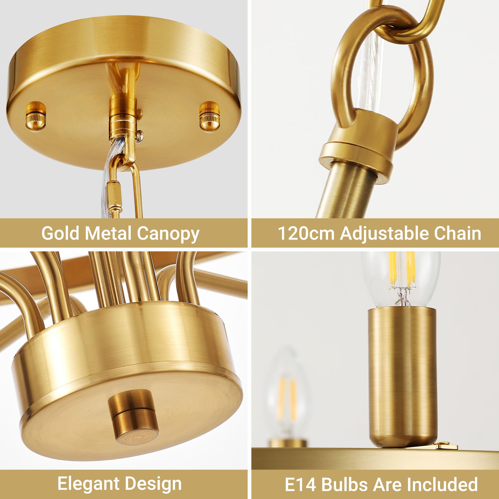 12 Lights Candle Chandelier Gold Farmhouse & Industrial Pendant CL-12HCCG