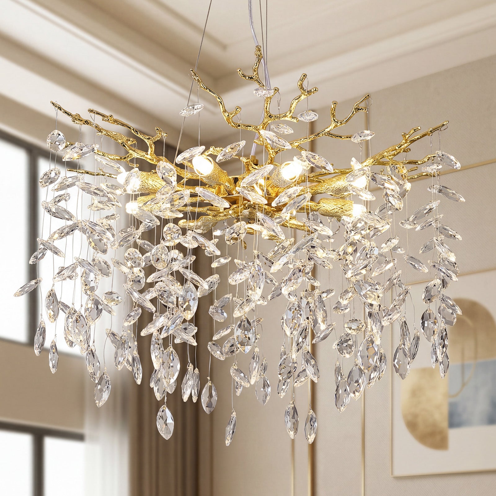 Crystal Tree Branches Chandelier 60cm Gold/Silver 8-Light Luxury Pendant CL-LCTB60