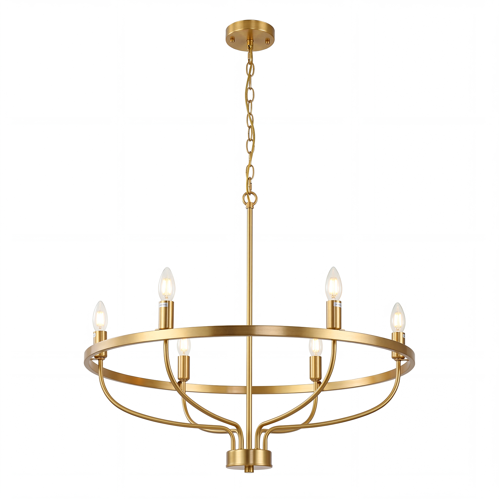 6 Lights Candle Chandelier Gold Farmhouse & Industrial Pendant CL-6CD