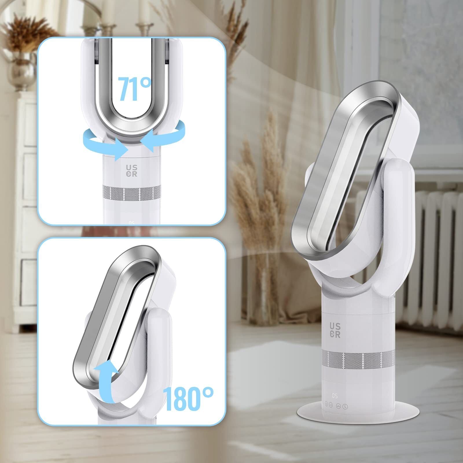 2in1 Bladeless Tower Fan Heating Cooling Fan Timer With LCD Touch Remote Control