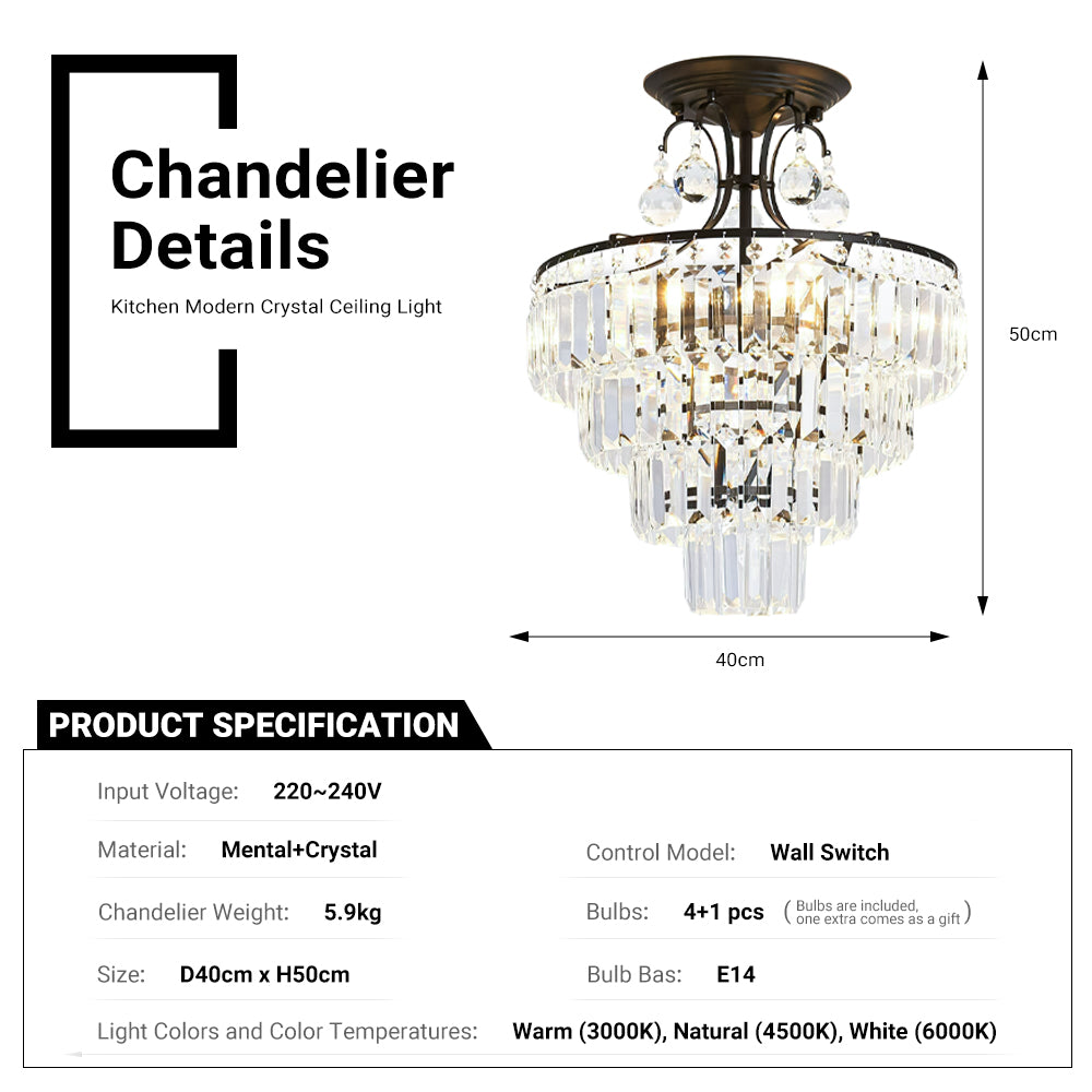 40x50cm 4 Lights Crystal Chandeliers 3 Colors