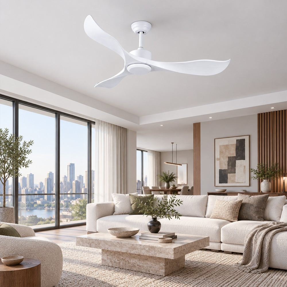 52" Pure White Ceiling Fan Remote Control 3 ABS Blades Timer CF-5216
