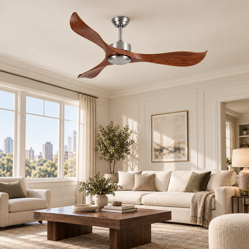 52"Silver&Brown Ceiling Fan Remote Control 3 ABS Blades Timer CF-5214
