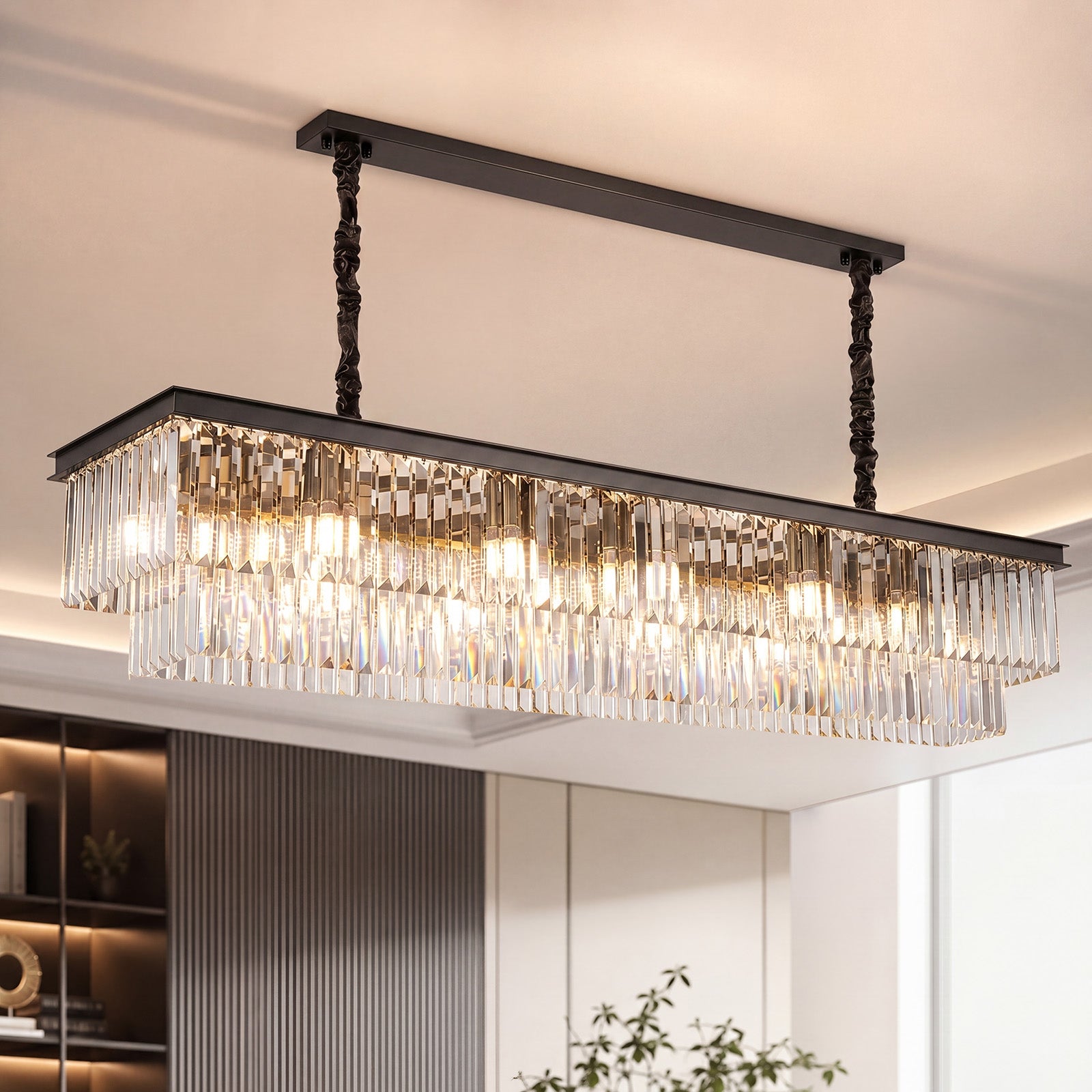Luxury Crystal Strip Chandelier Gold Ceiling Light Lamp LED CL-CSCB