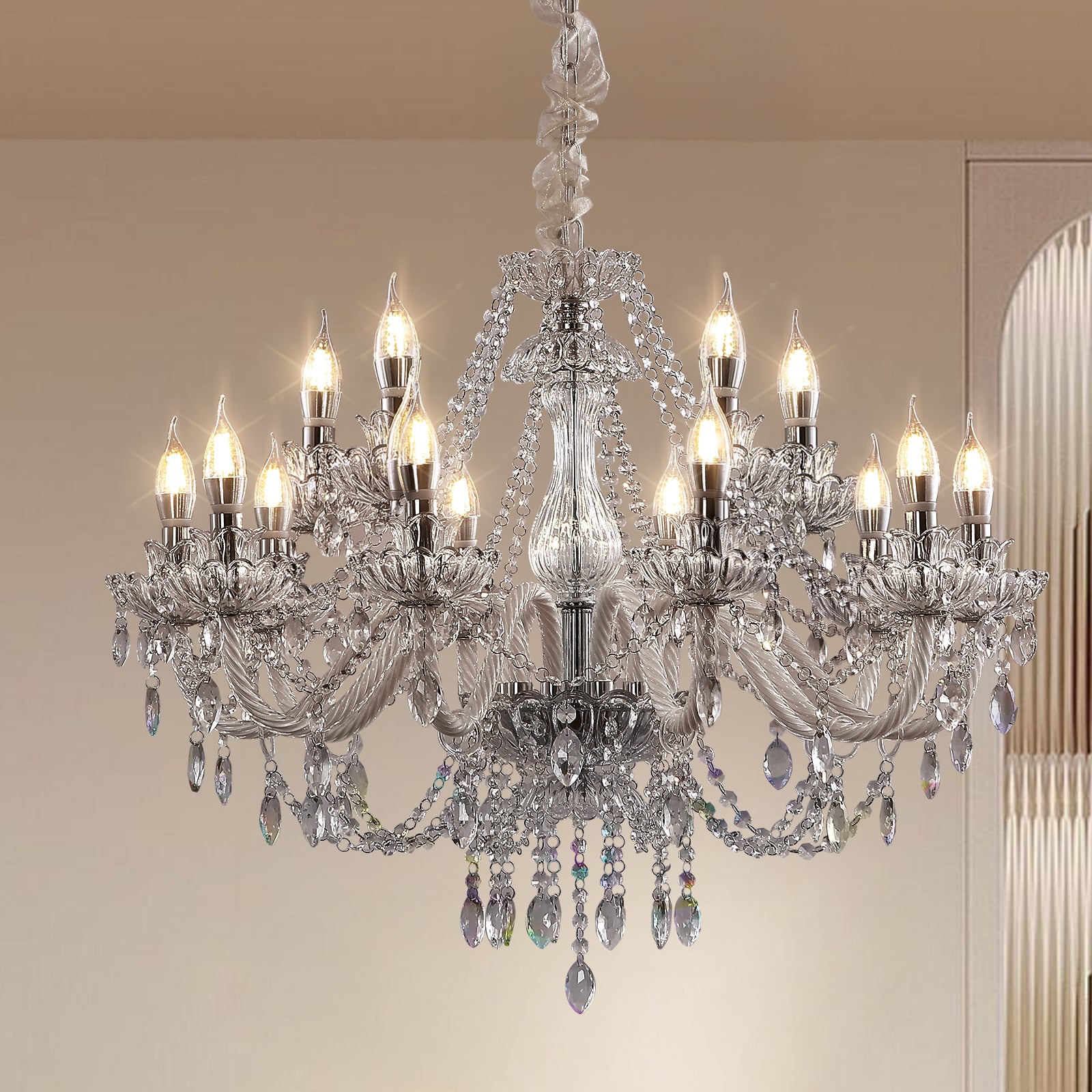 15 Lights Crystal Chandelier Large Ceiling Pendant Light CL-WCC15