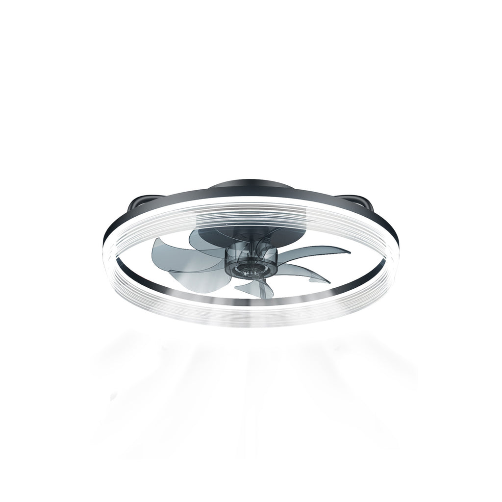 Flush Mount Ceiling Fan 50cm Crystal Light APP Remote Black CF-FMW