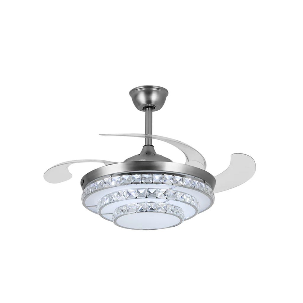 Ceiling Fan with Crystal Light 42'' Modern Silver Fan Remote CF-4202