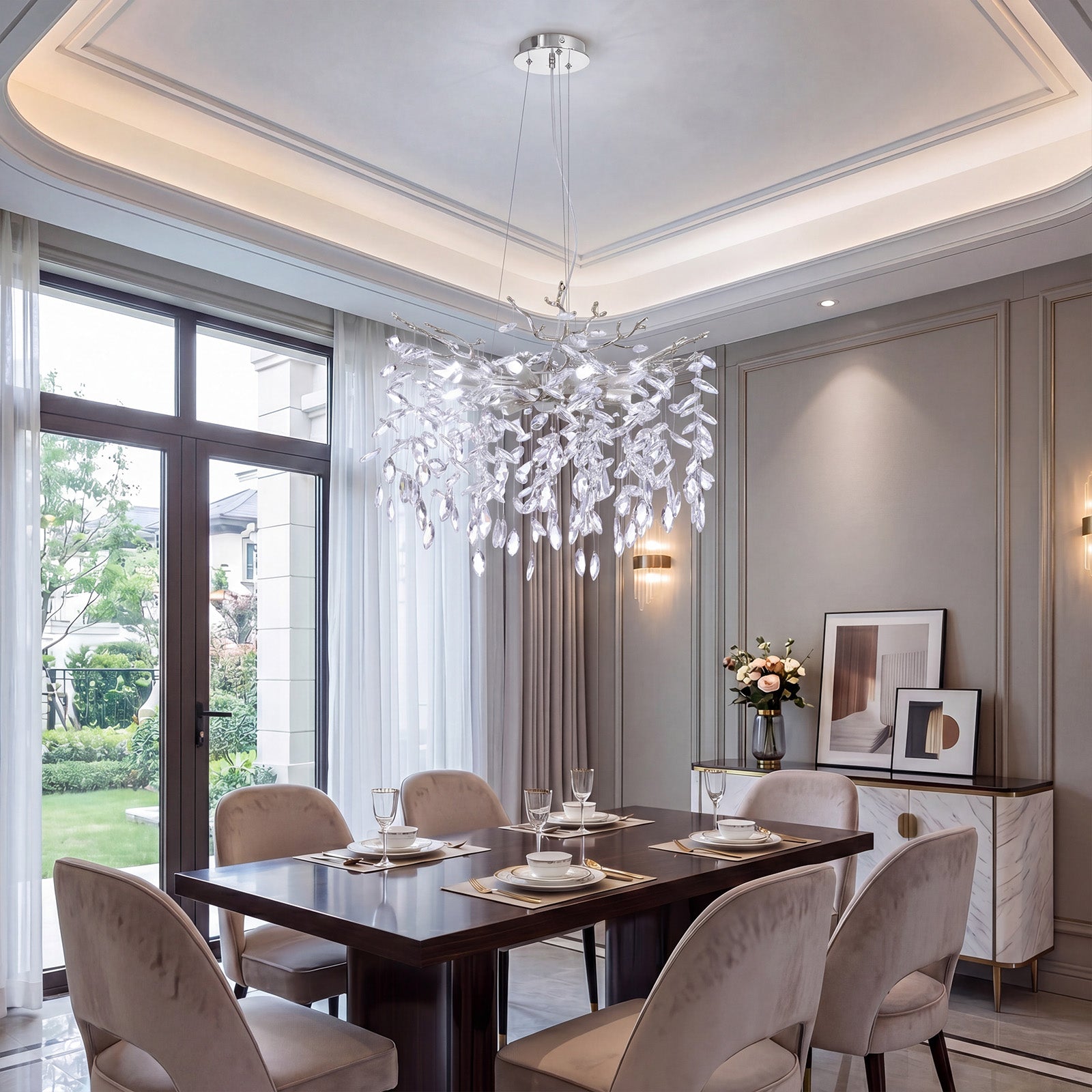 Crystal Tree Branches Chandelier 60cm Gold/Silver 8-Light Luxury Pendant CL-LCTB60