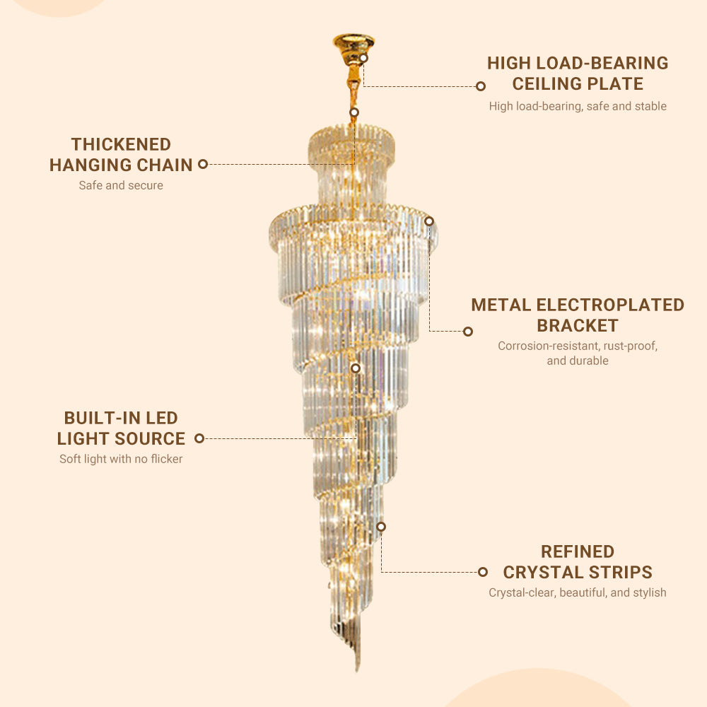 Luxury Modern Staircase Chandelier Spiral Crystal Chandelier for High Ceiling