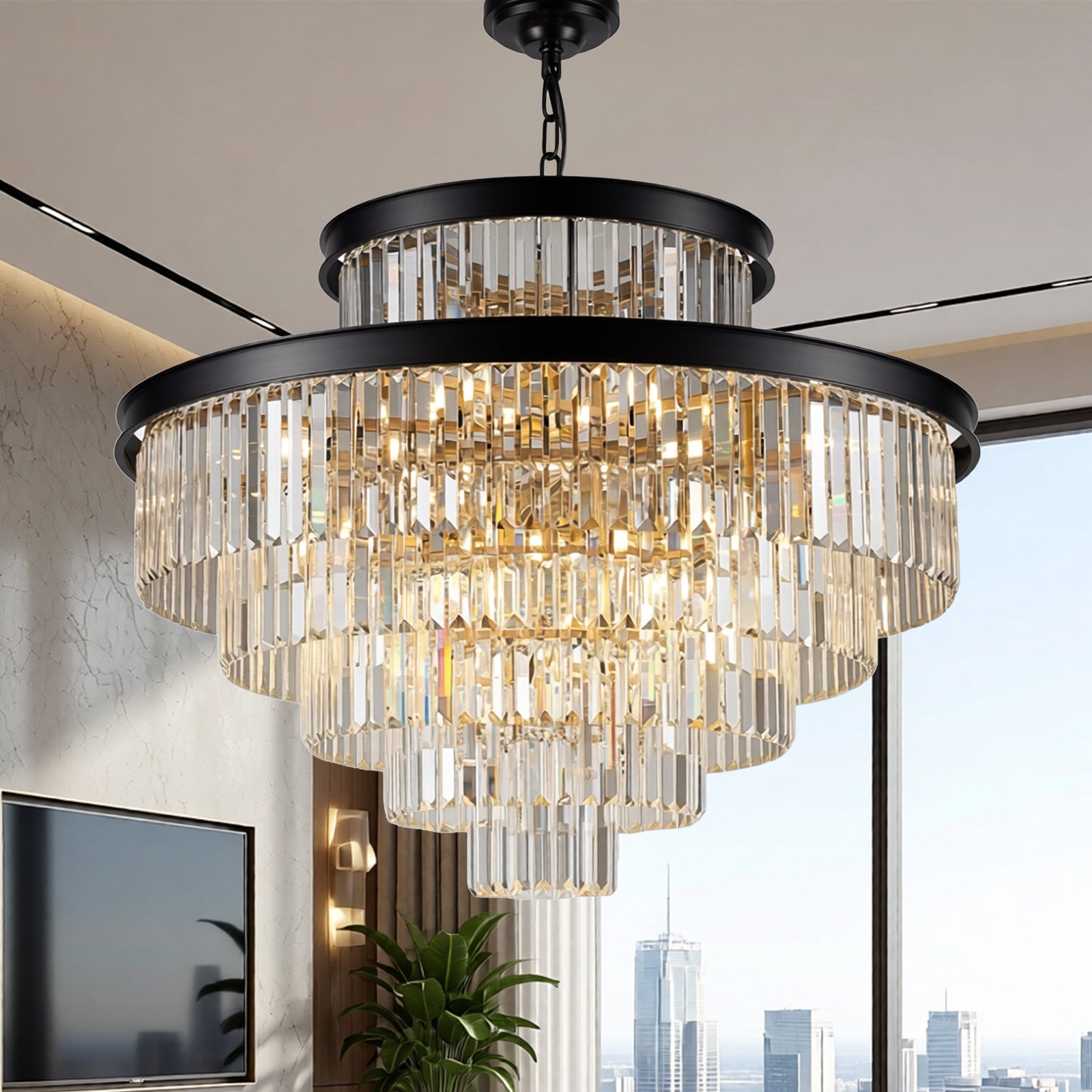 18 Light 2 Tier Cake Crystal Chandelier K9 Black 3 Colors CL-TCCB