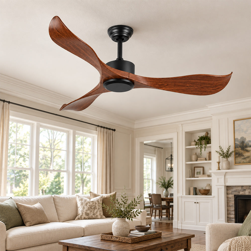 52" Black&Brown Ceiling Fan Remote Control 3 ABS Blades Timer CF-5212