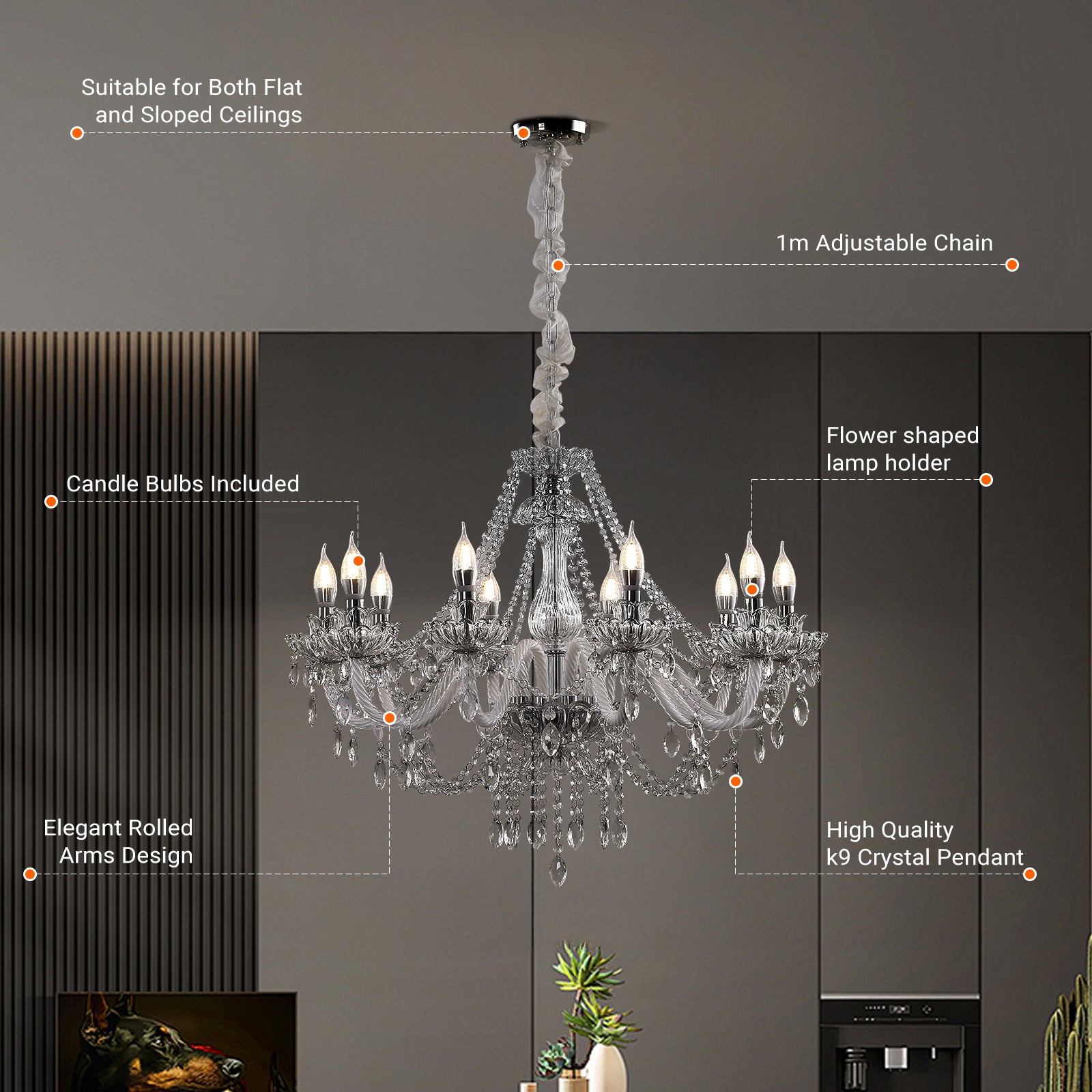 10 Lights Crystal Chandelier Large Ceiling Pendant Light CL-WCC10