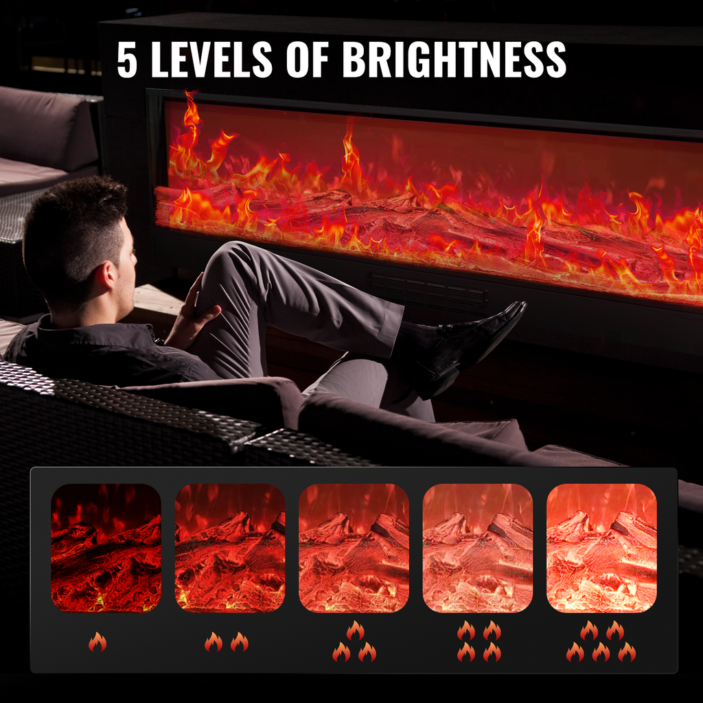 Electric Fireplace 120/150cm Recessed Wall Mounted 7Colors Dimmable Flame Effect