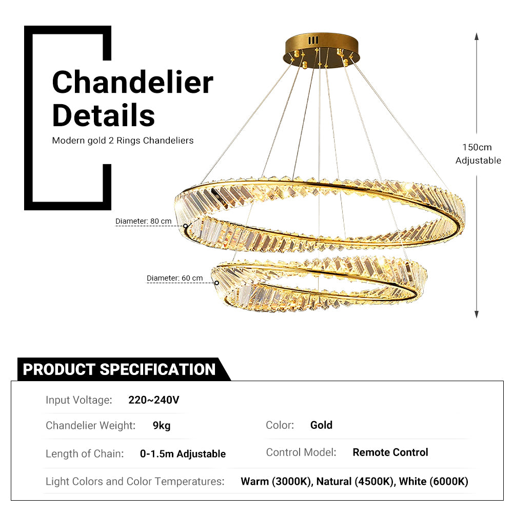 60&80cm Ring Crystal Chandelier by USOR - Australian Chandelier Store