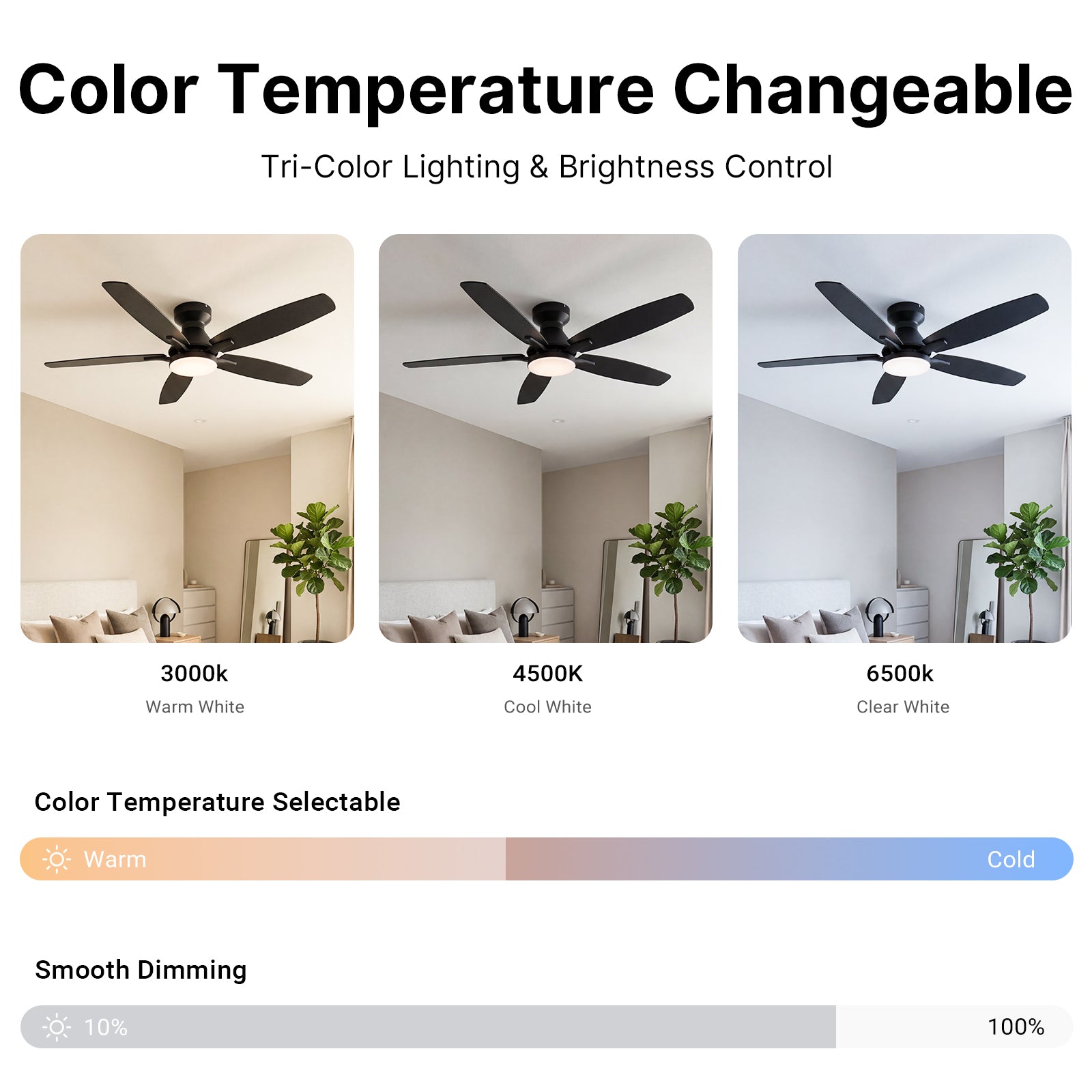 Ceiling Fan with Light 52" DC Motor 5 Wood Blades Black CF-52JYFB