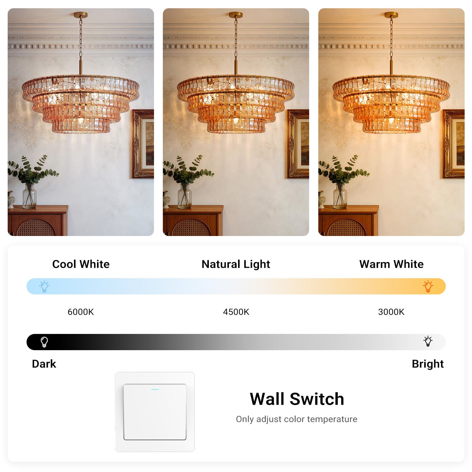 Large Gold Amber Glass Chandelier 18-Light Round Ceiling Pendant 4-Tier Fixture CL-LAC4