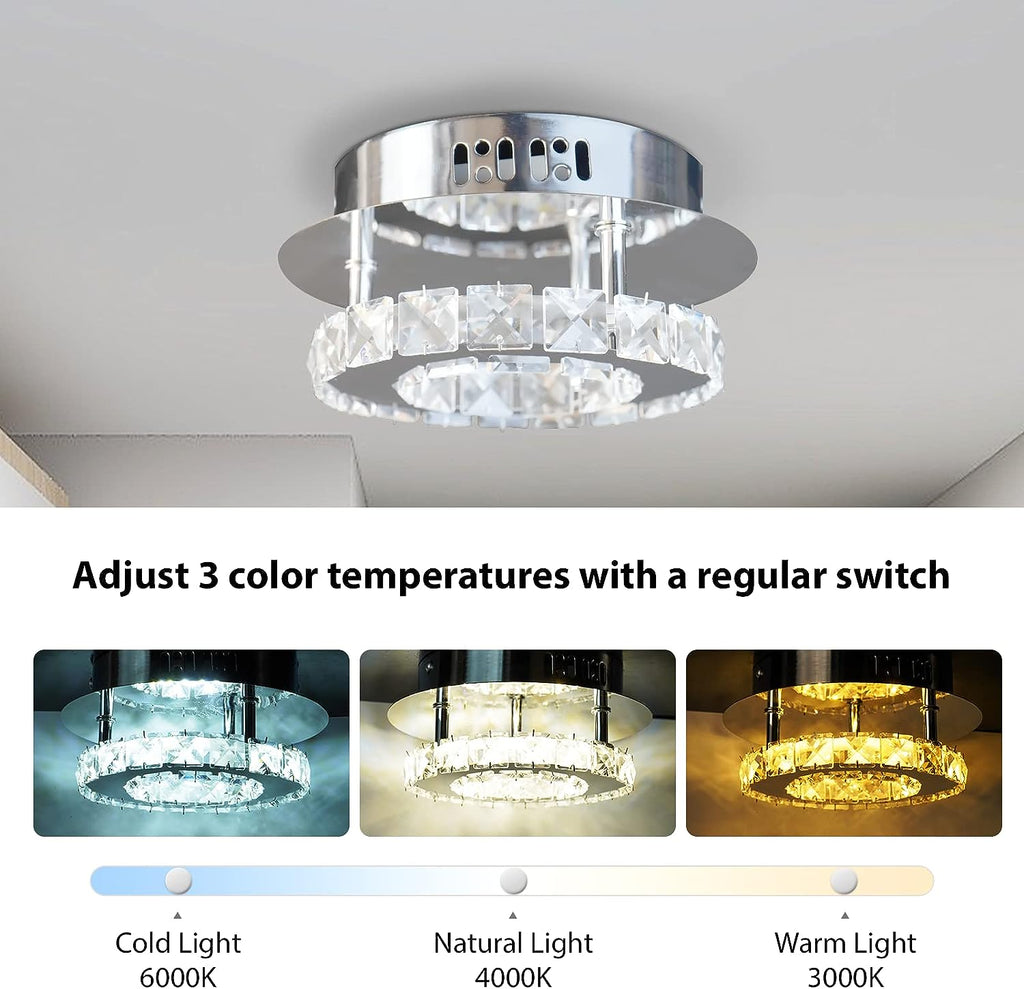 Mini Crystal Chandeliers LED Ceiling Light 3 Colors Adjustable Decor For Dinning Room