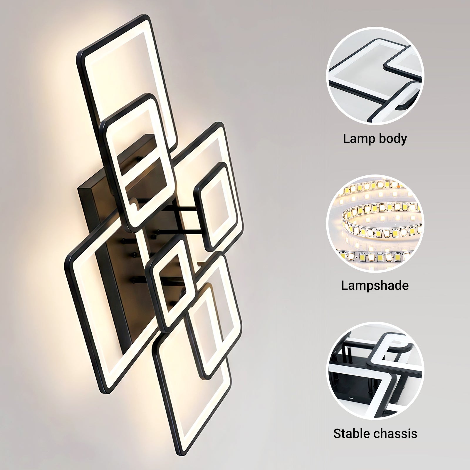 Modern LED Ceiling Light 6/8 Square Dimmable Flush Mount Light Remote App Black CL-SBK