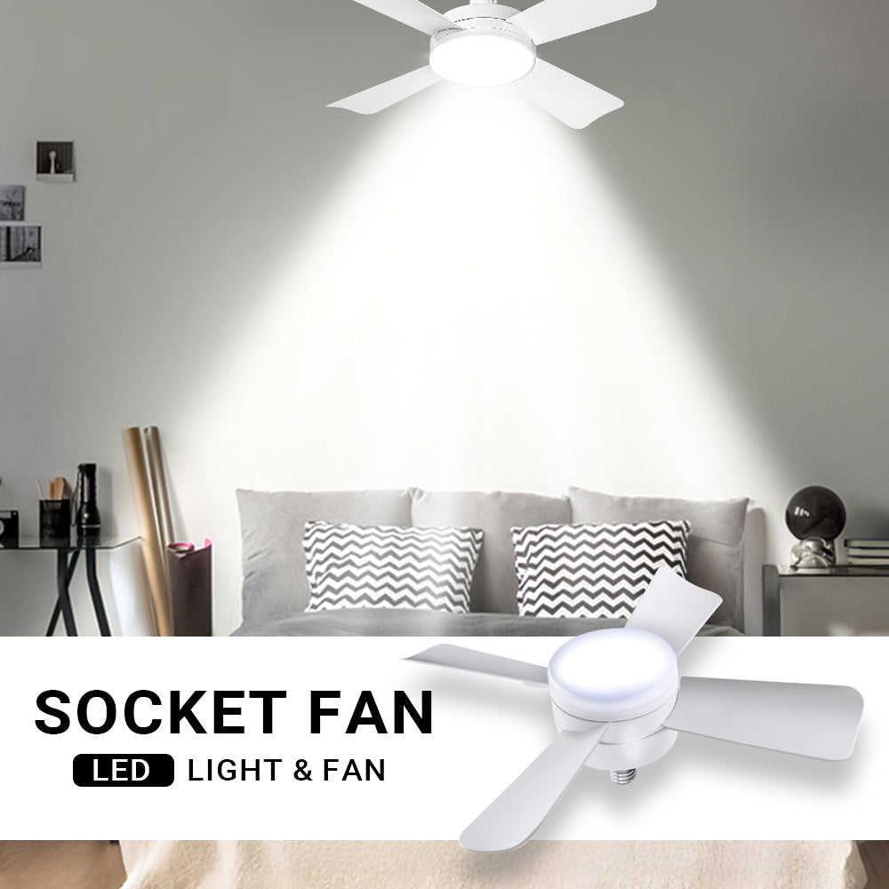 Socket Fan with Light Quiet Ceiling Fan Light 3 Adjustable Fan Speed LED Lights