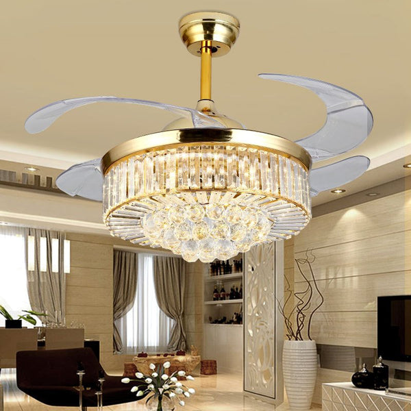 42'' Vintage Gold Ceiling Fan With Crystal Light Remote Control CF-4203