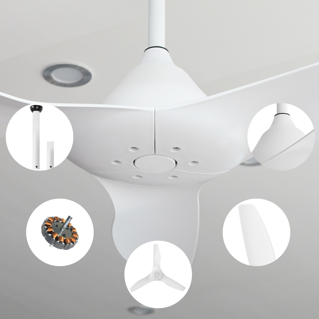 52'' Pure White Ceiling Fan Remote Control Reversible DC Motor With Timer BAOPIAN-3-P-2W-52-N
