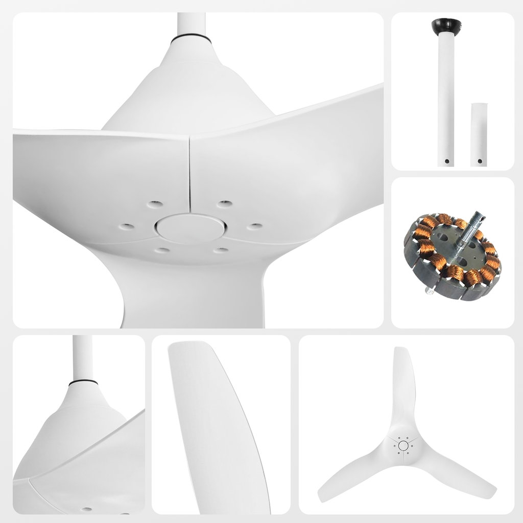 52'' Pure White Ceiling Fan Remote Control Reversible DC Motor With Timer BAOPIAN-3-P-2W-52-N