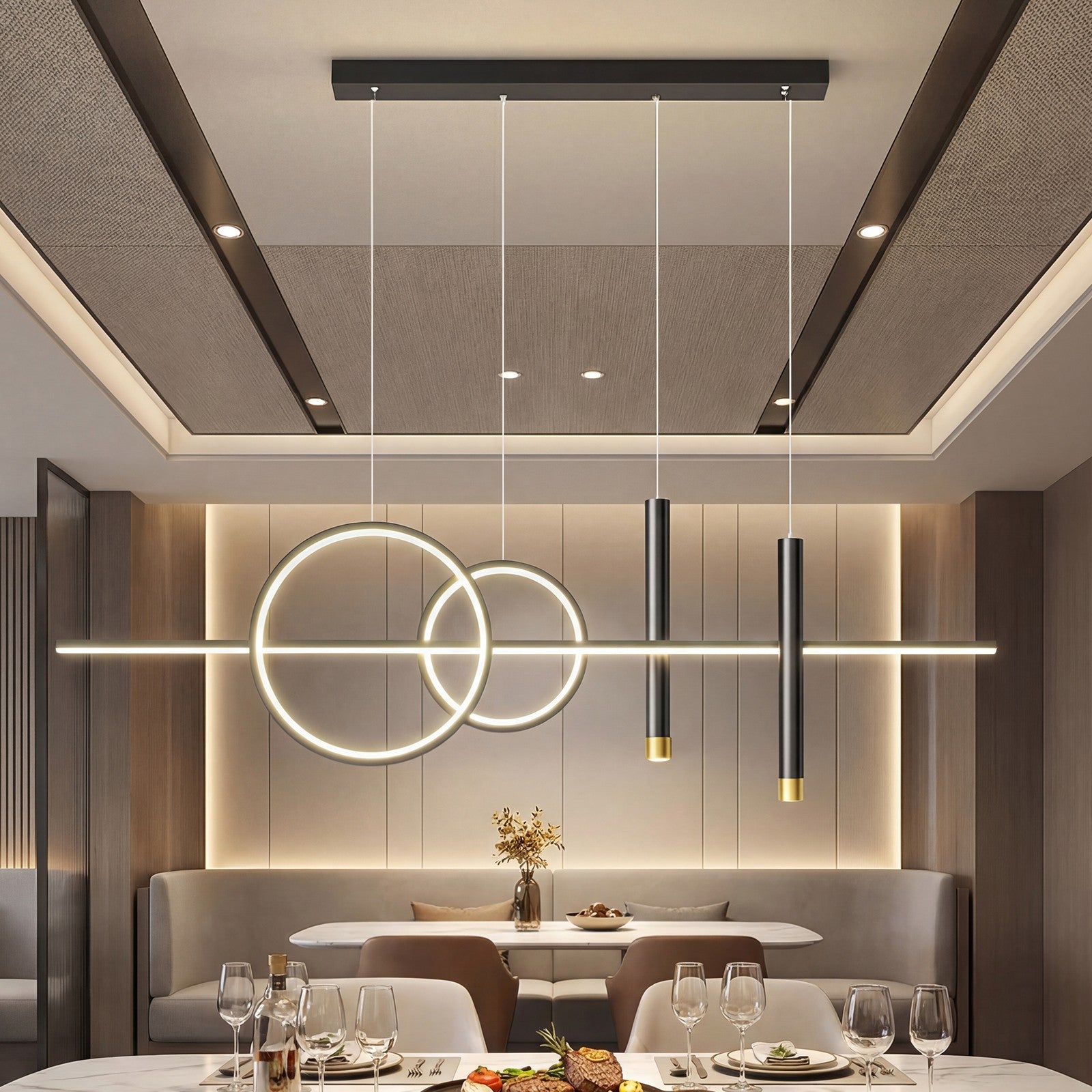 Ring Strip Mix LED Chandelier Adjustable Chain Metal Acrylic Modern Pendant Light CL-RSMC
