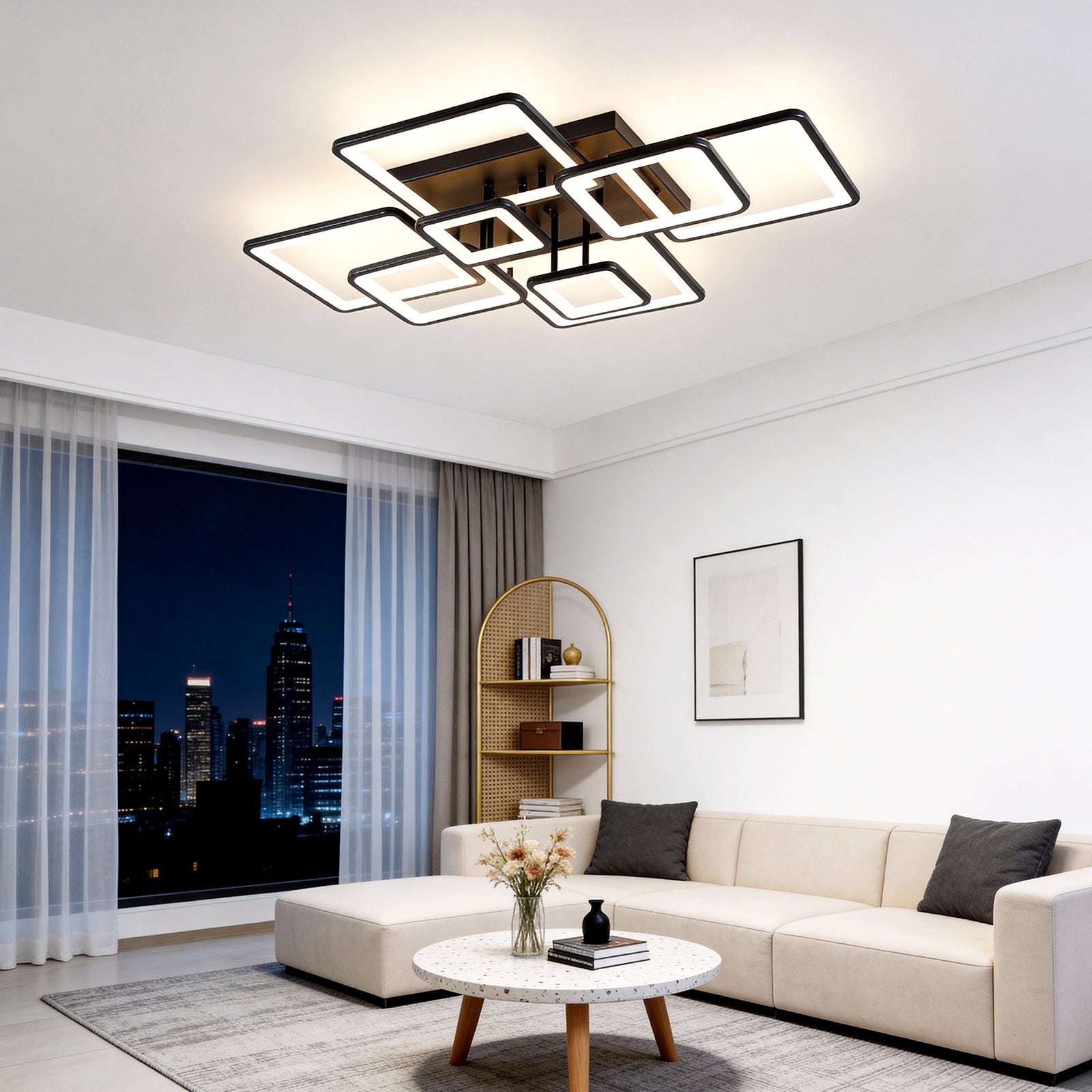 Modern LED Ceiling Light 6/8 Square Dimmable Flush Mount Light Remote App Black CL-SBK