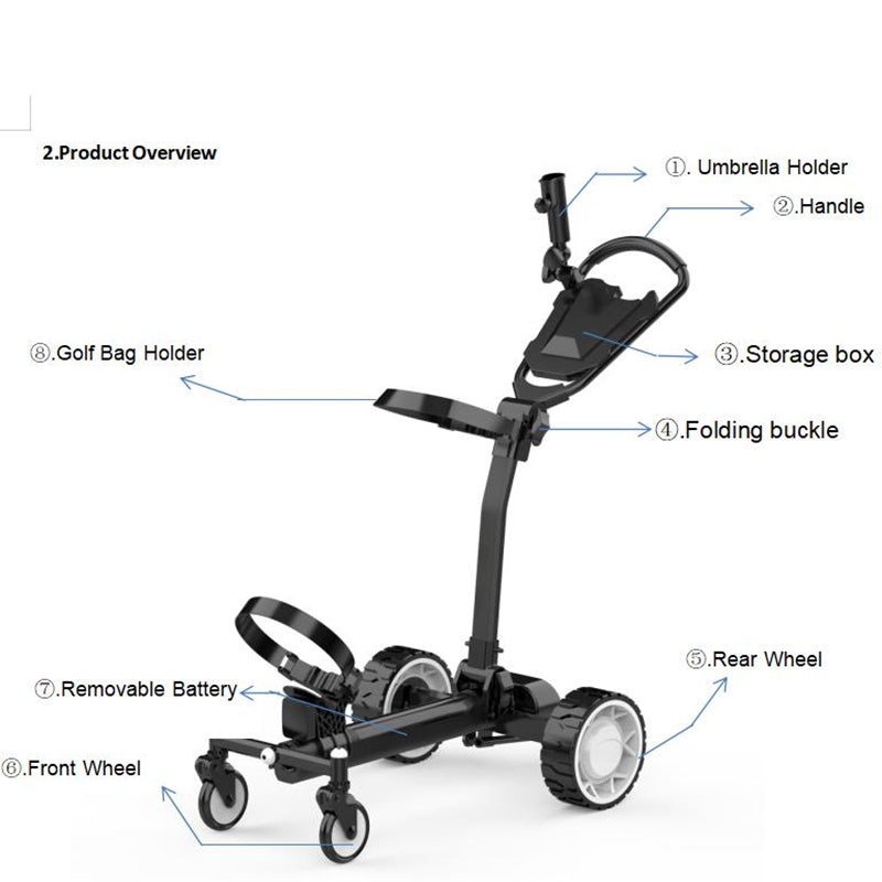 Follow Me Electric Golf Cart Buggy Remote Control Foldable Trolley 500W