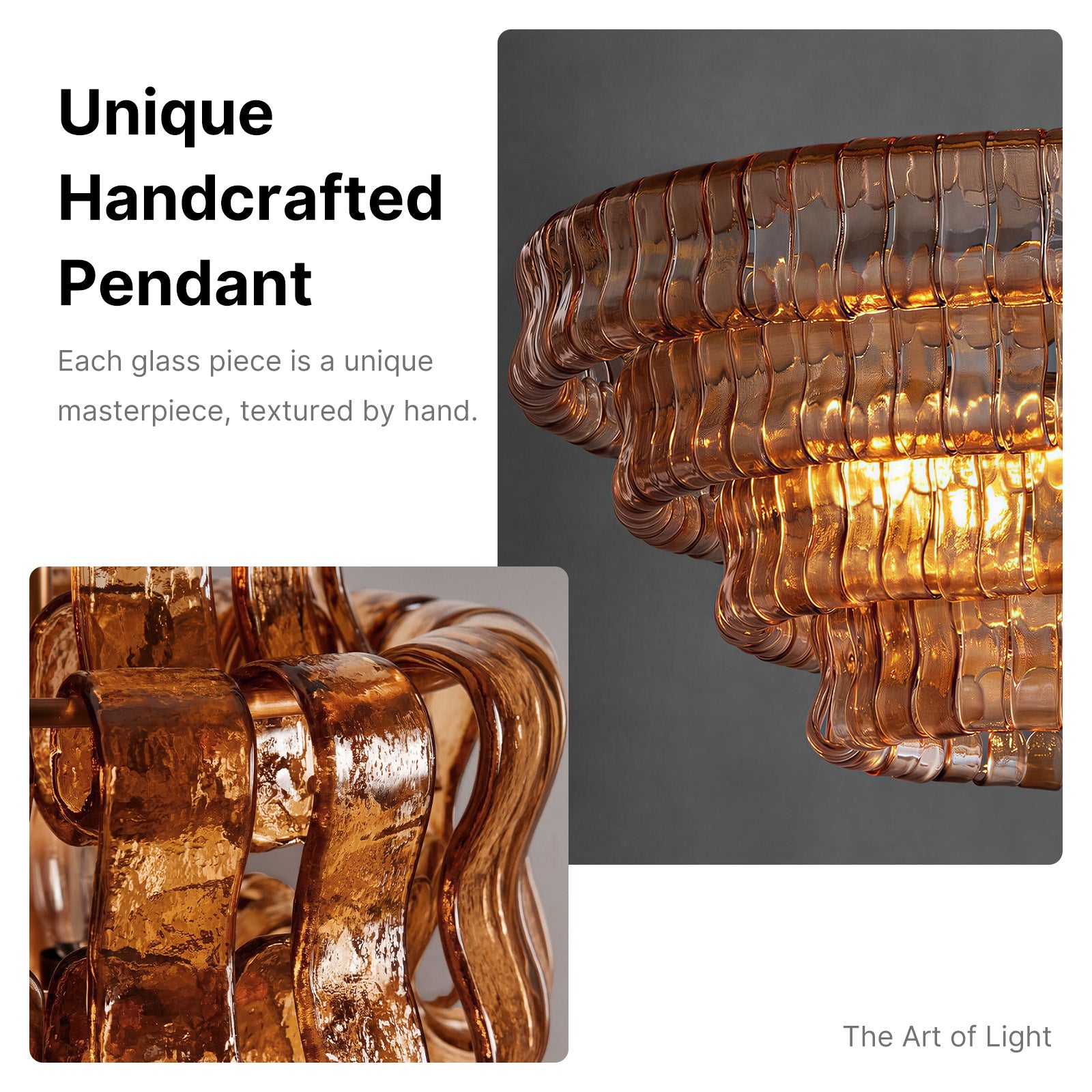 Large Gold Amber Glass Chandelier 18-Light Round Ceiling Pendant 4-Tier Fixture CL-LAC4