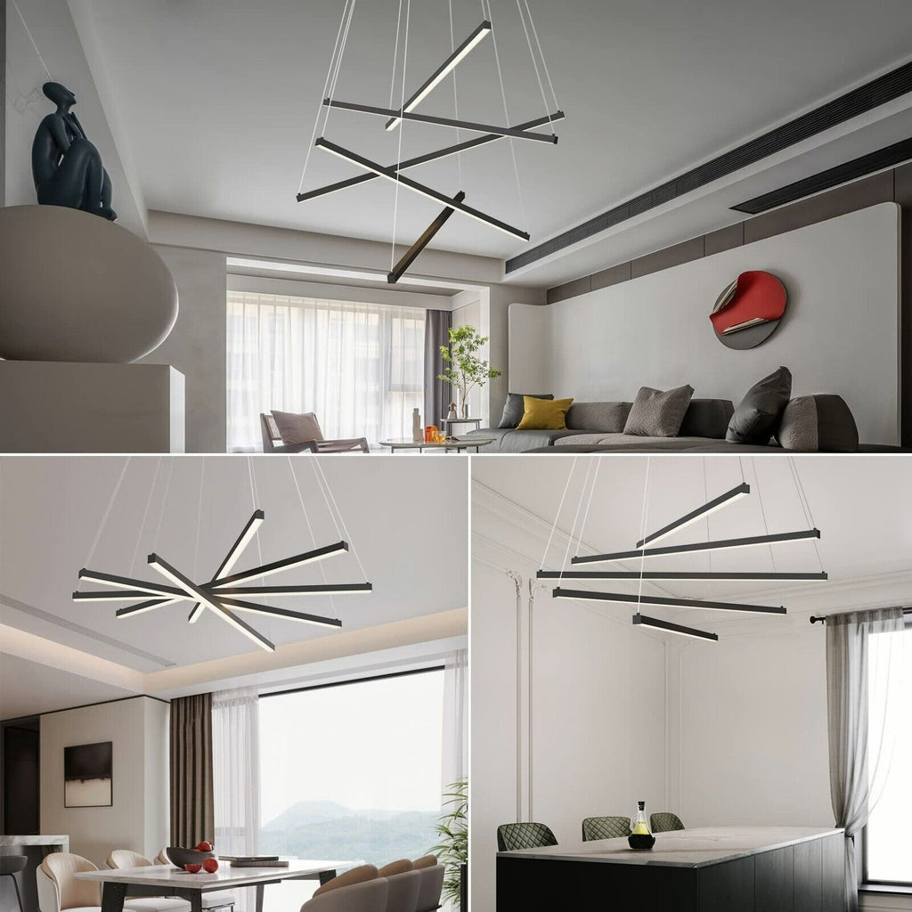 LED 5 Bars Modern Chandelier Dimmable Ceiling Pendant Adjustable Light