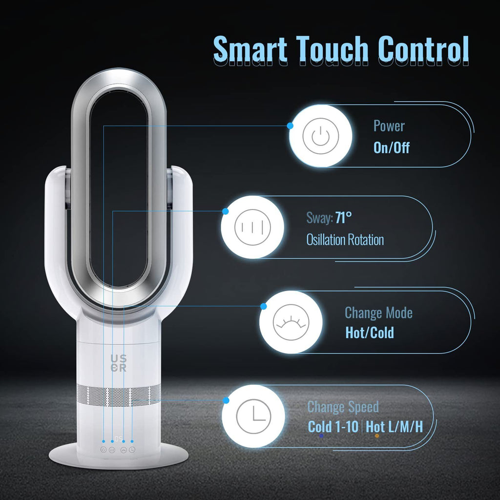 2in1 Bladeless Tower Fan Heating Cooling Fan Timer With LCD Touch Remote Control